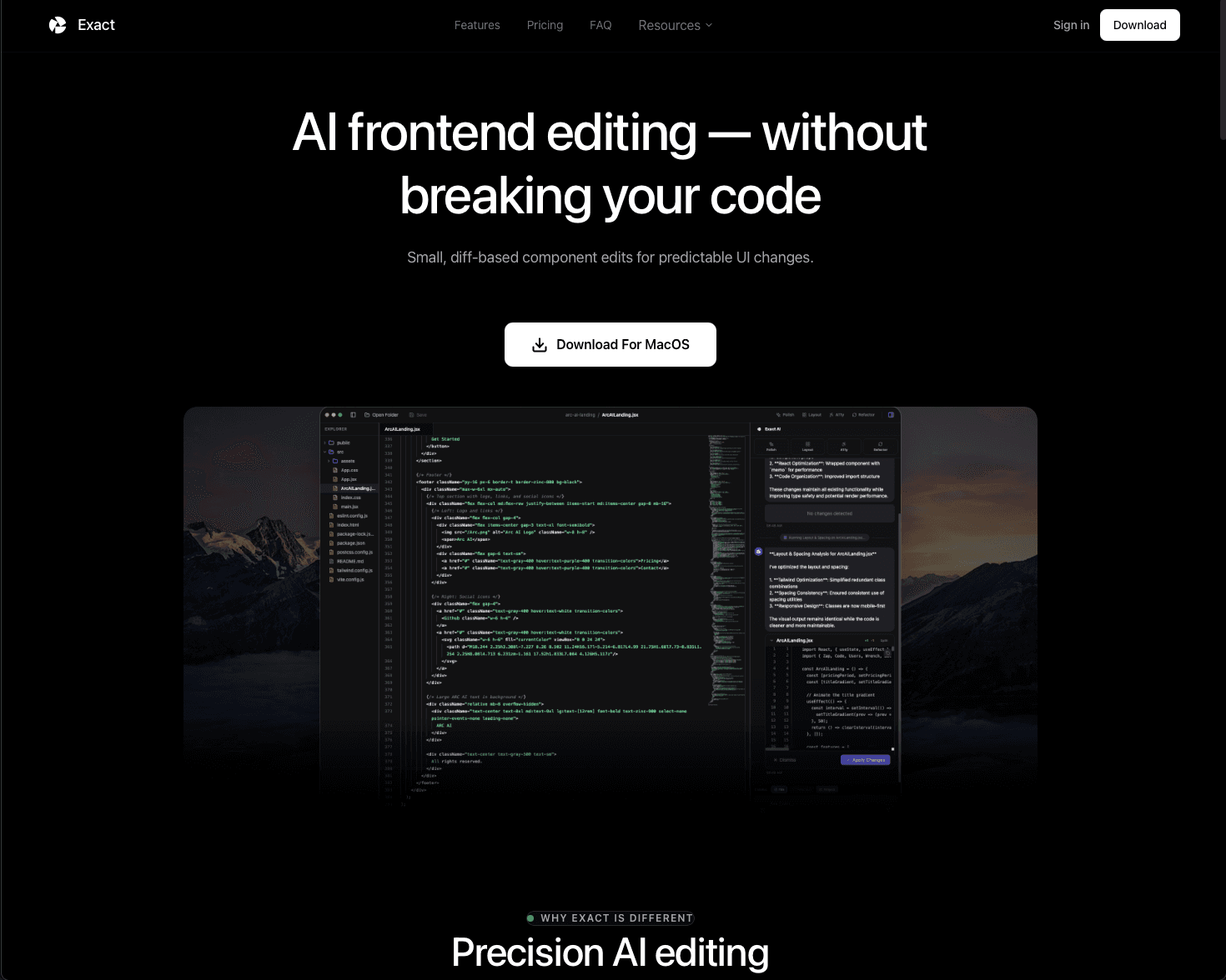 Exact AI code editor