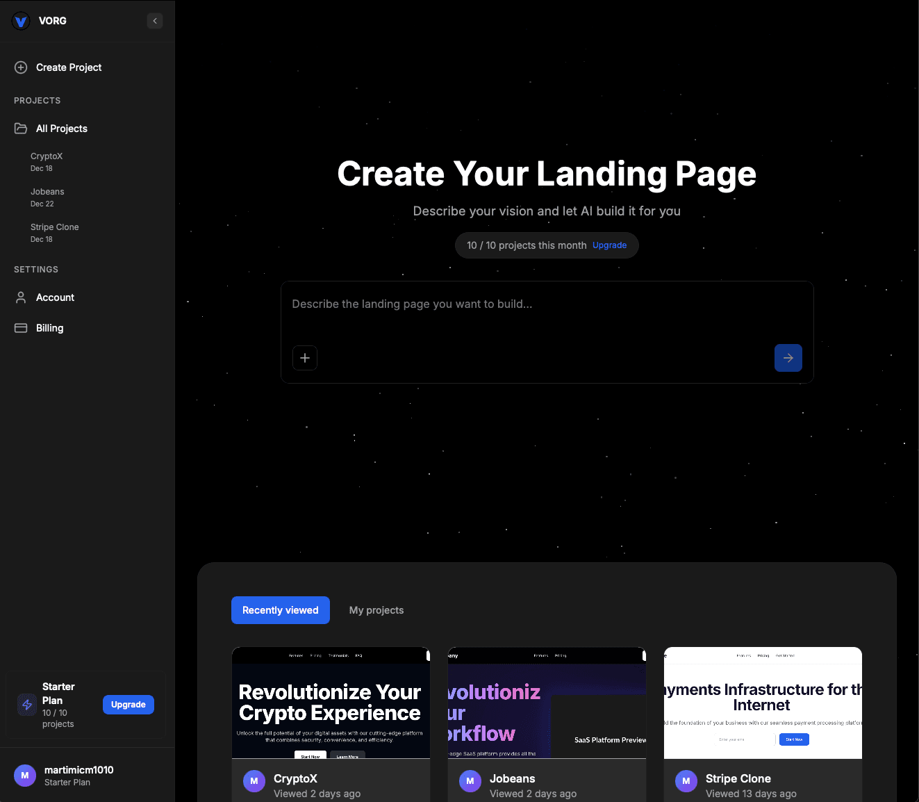 Vorg AI landing page generator